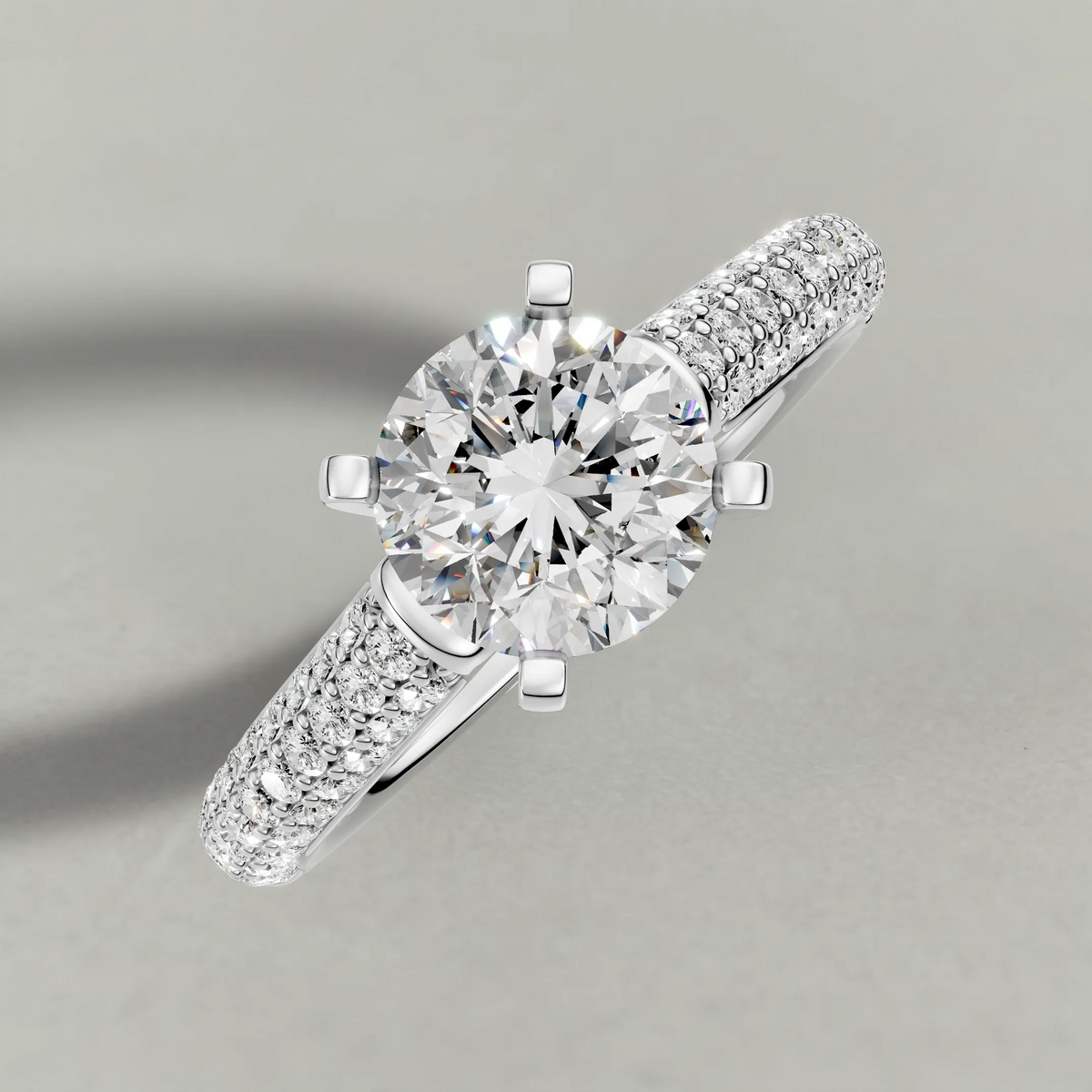 Double-Row Pavé Shoulder Engagement Ring (71425) in Platinum from top 3/4 angle