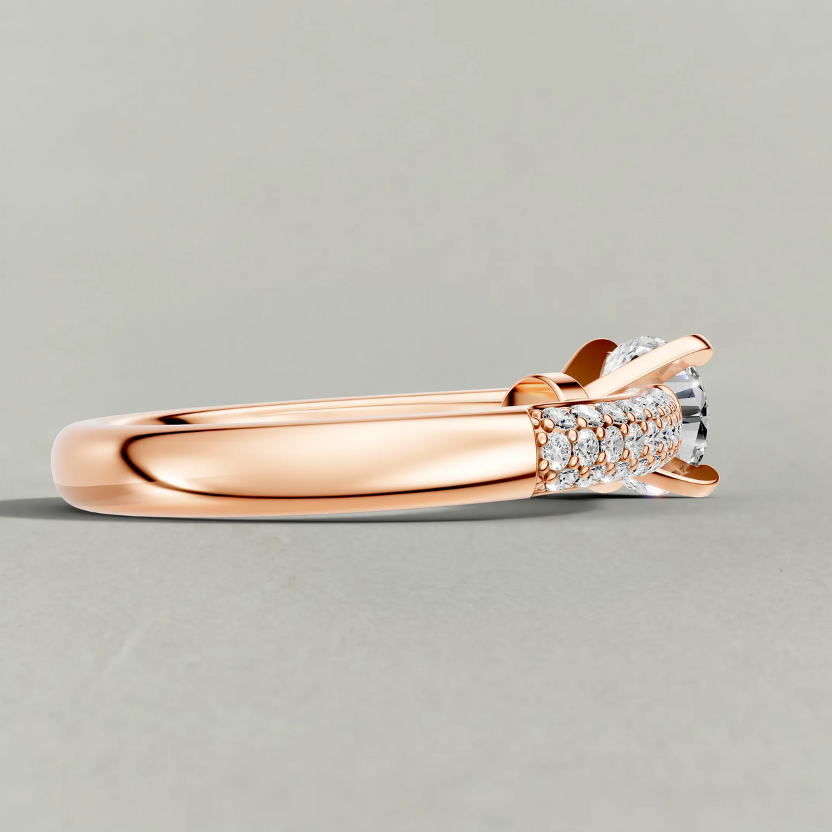 Double-Row Pavé Shoulder Engagement Ring (71425) in Rose Gold from back angle