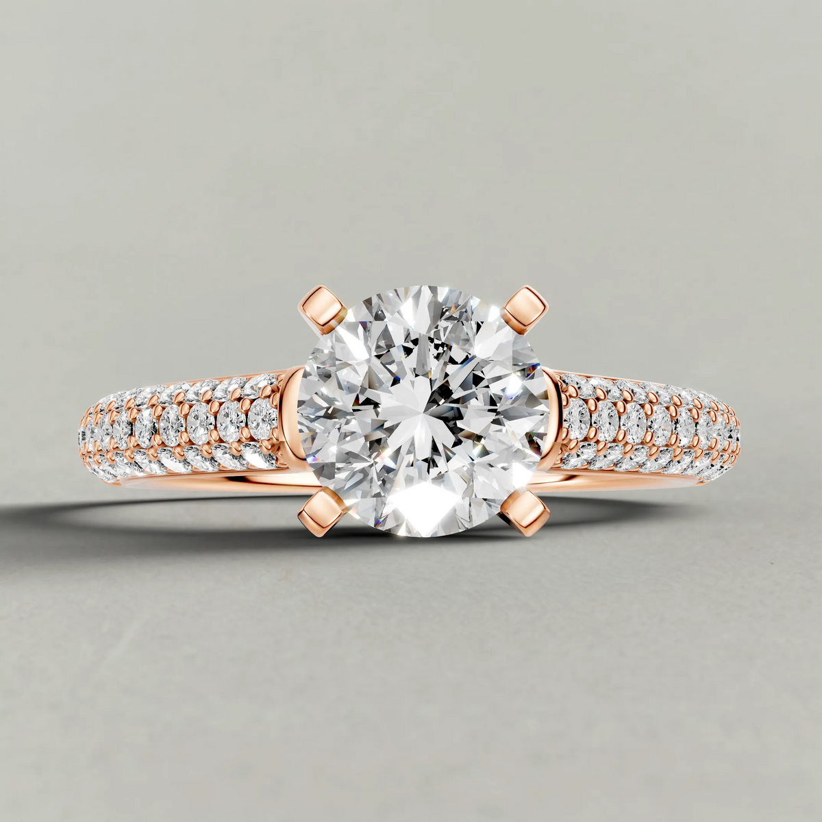 Double-Row Pavé Shoulder Engagement Ring (71425) in Rose Gold zoomed in on diamond