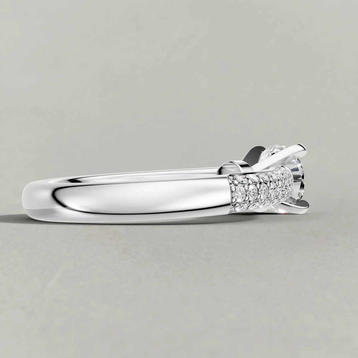 Double-Row Pavé Shoulder Engagement Ring (71425) in White Gold from back angle