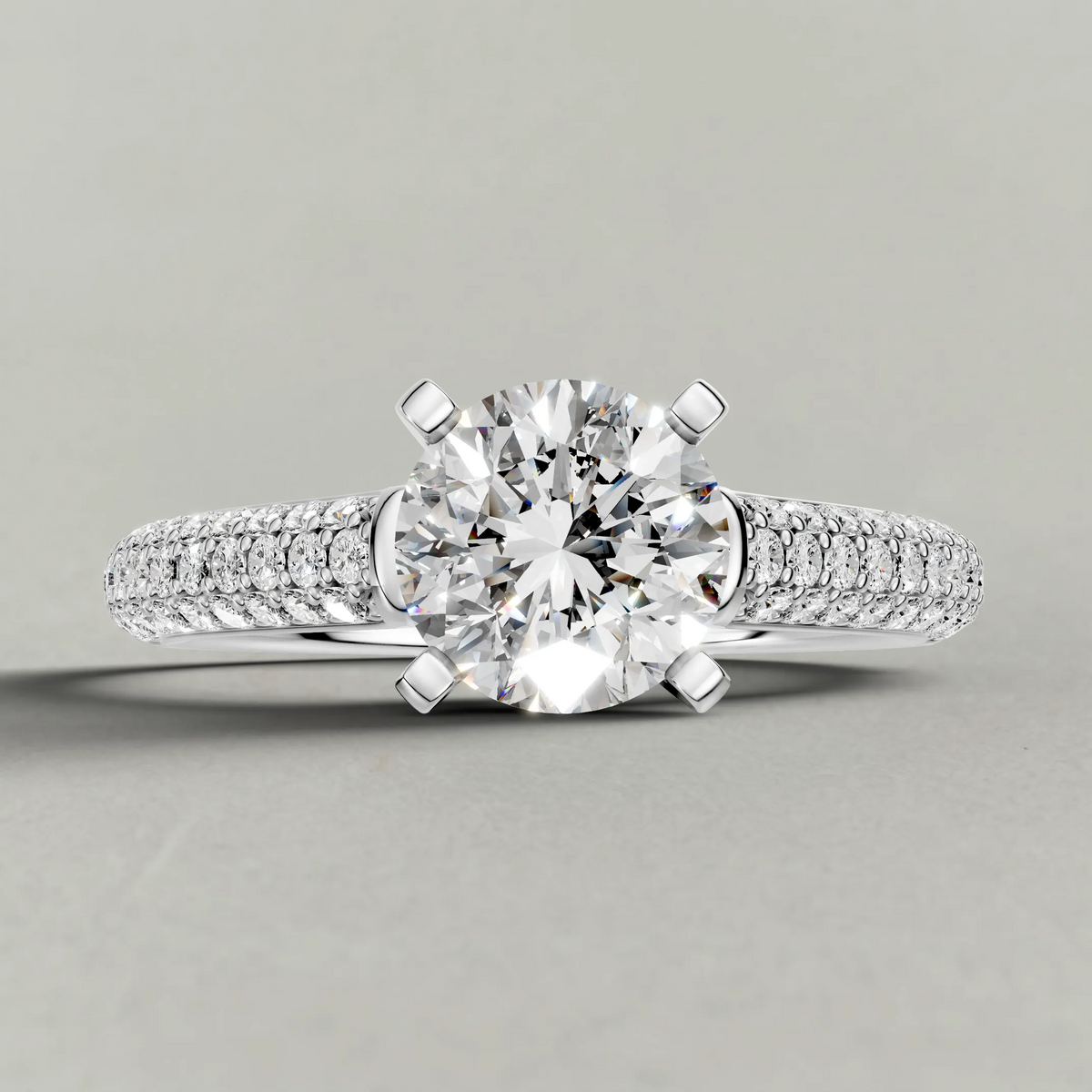 Double-Row Pavé Shoulder Engagement Ring (71425) in White Gold zoomed in on diamond