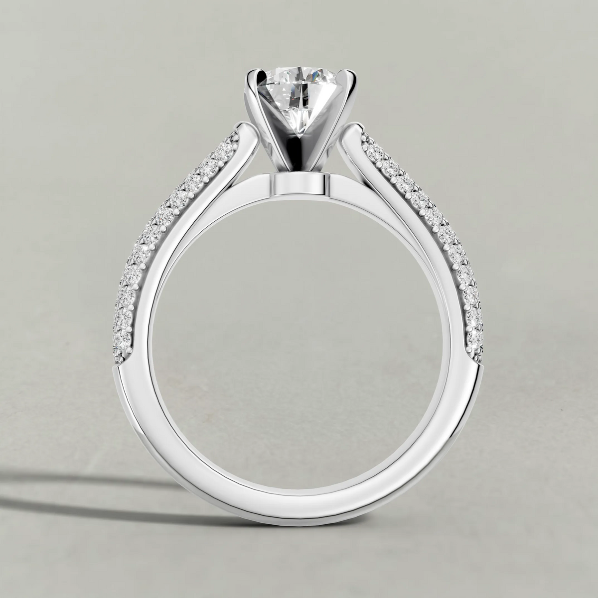 Double-Row Pavé Shoulder Engagement Ring (71425) in White Gold from front angle