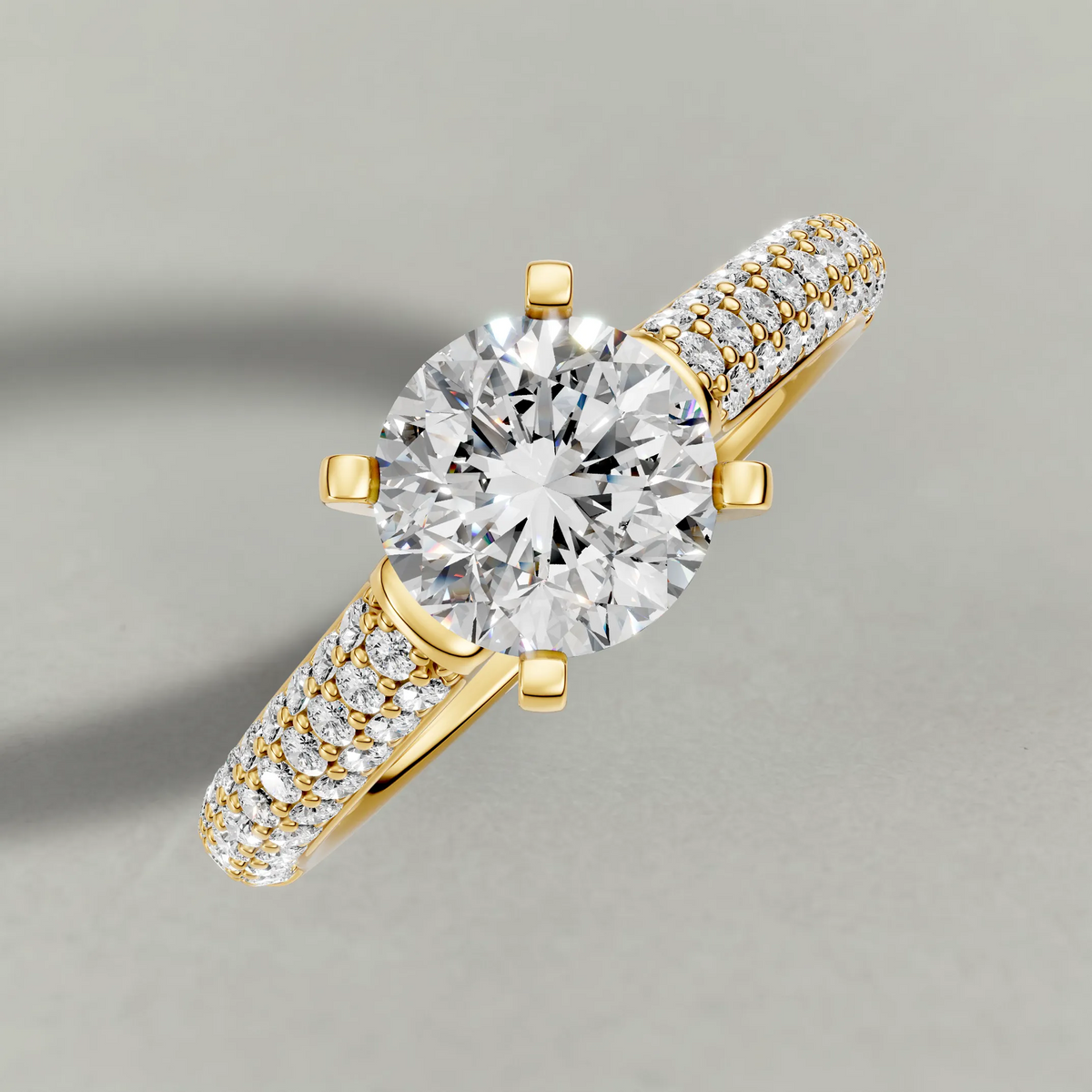 Double-Row Pavé Shoulder Engagement Ring (71425) in Yellow Gold from top 3/4 angle