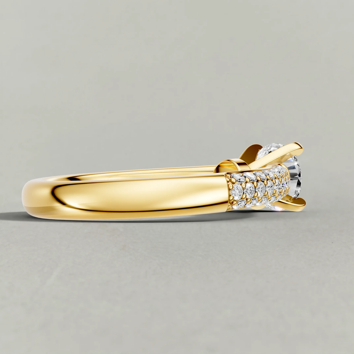 Double-Row Pavé Shoulder Engagement Ring (71425) in Yellow Gold from back angle