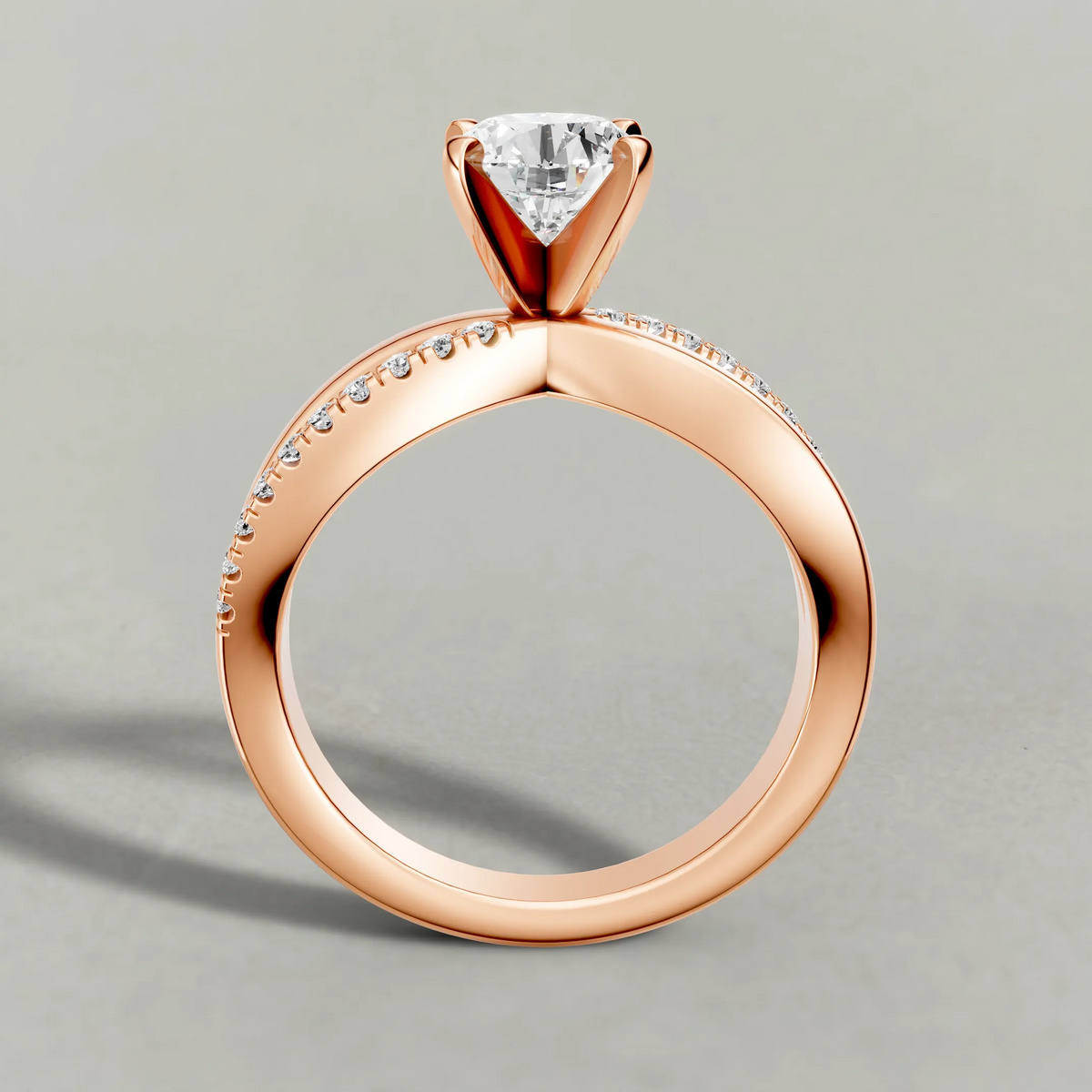 Sweeping Split-Shank Engagement Ring (71481) in Rose Gold from front angle
