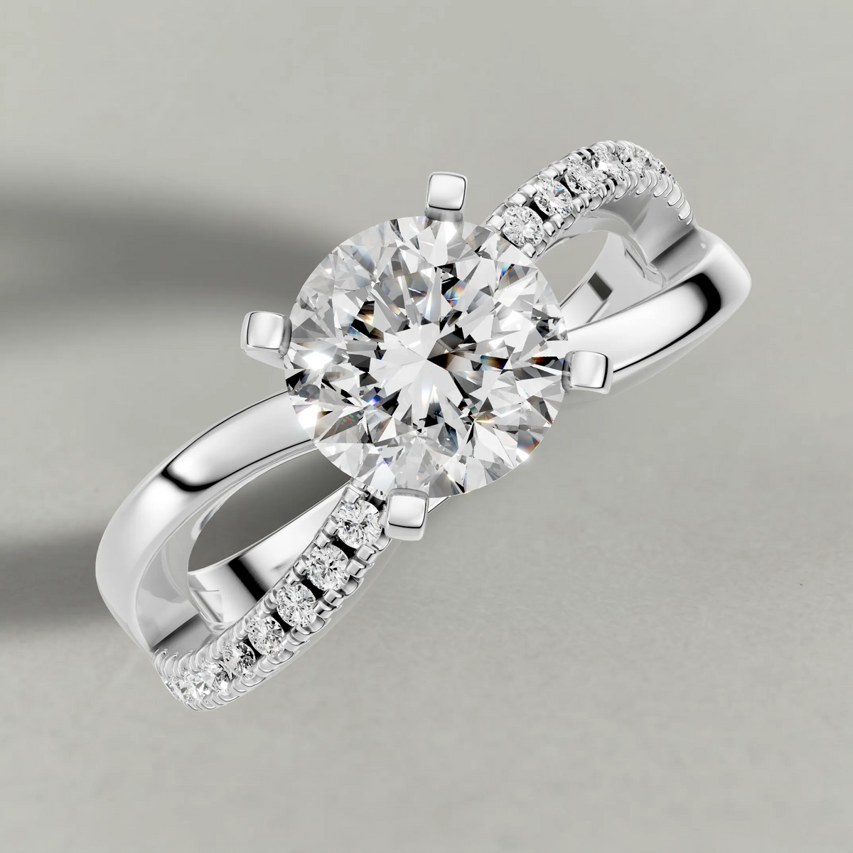 Sweeping Split-Shank Engagement Ring (71481) in White Gold from top 3/4 angle
