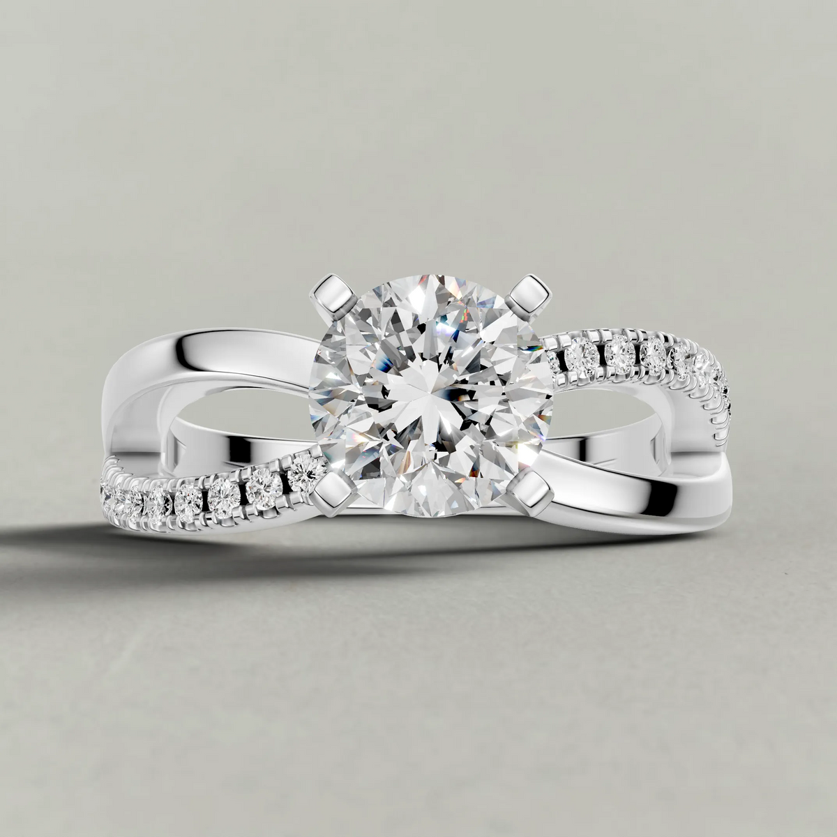 Sweeping Split-Shank Engagement Ring (71481) in White Gold zoomed in on diamond