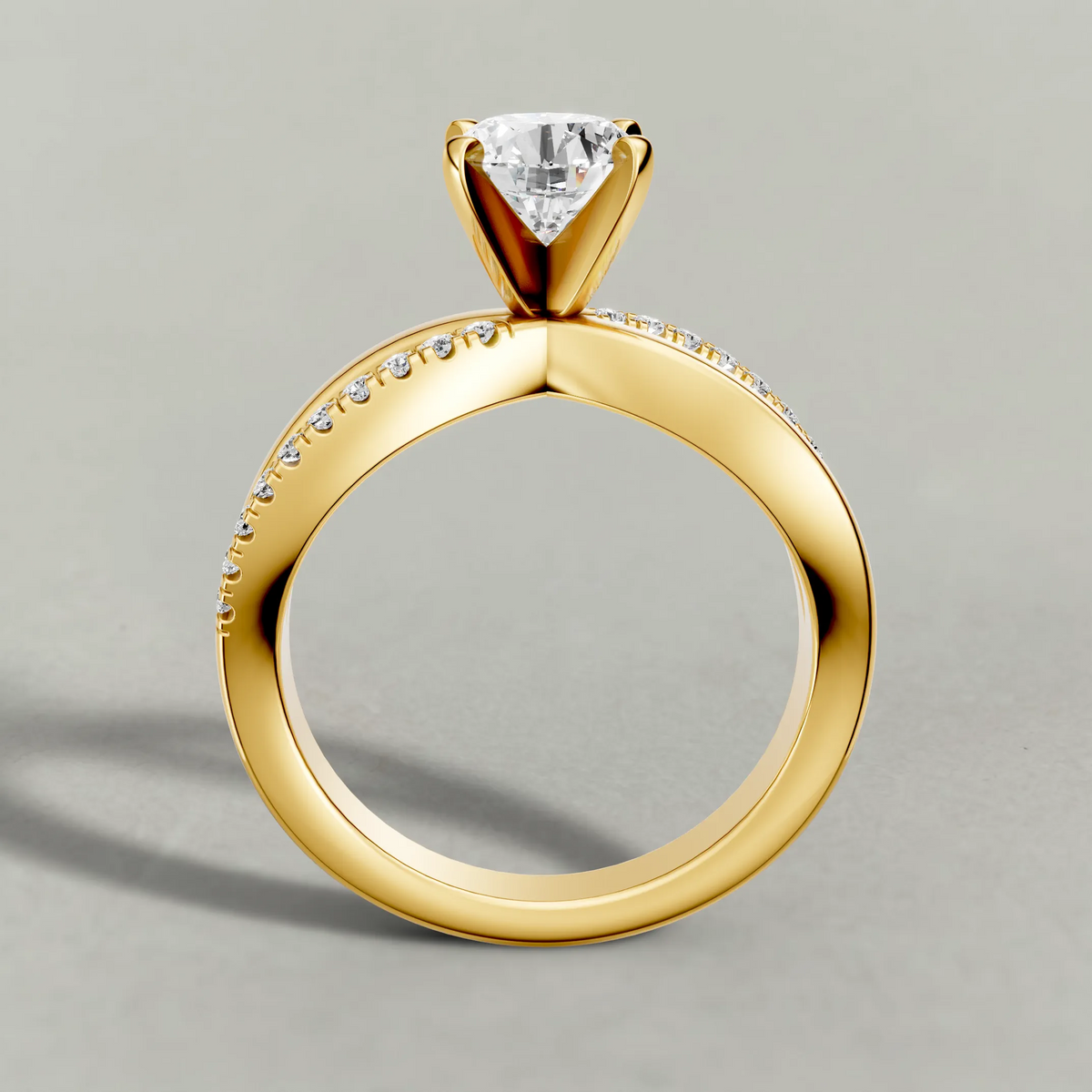Sweeping Split-Shank Engagement Ring (71481) in Yellow Gold from front angle