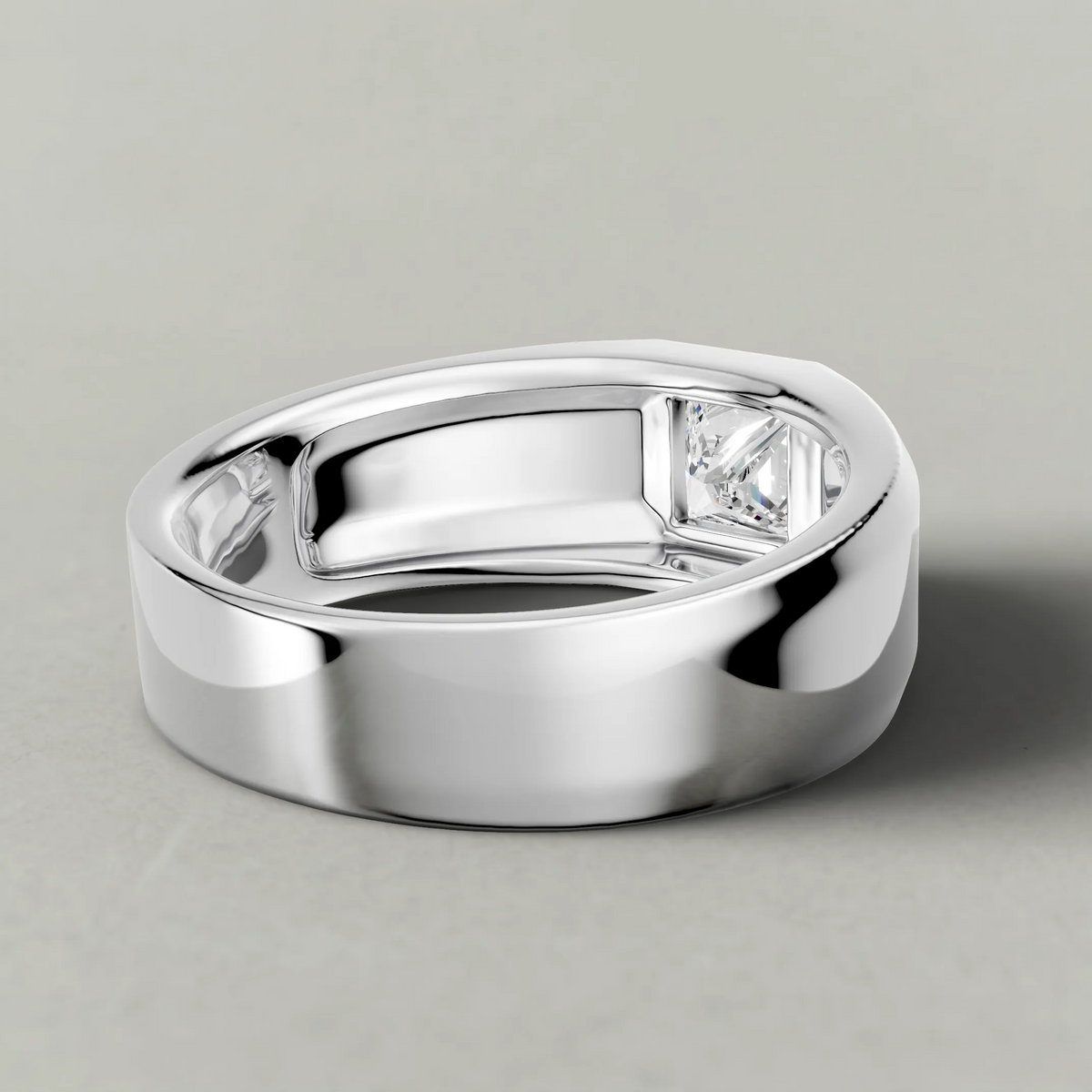 Flush-Set Wide Band Engagement Ring (71536) in Platinum from back angle