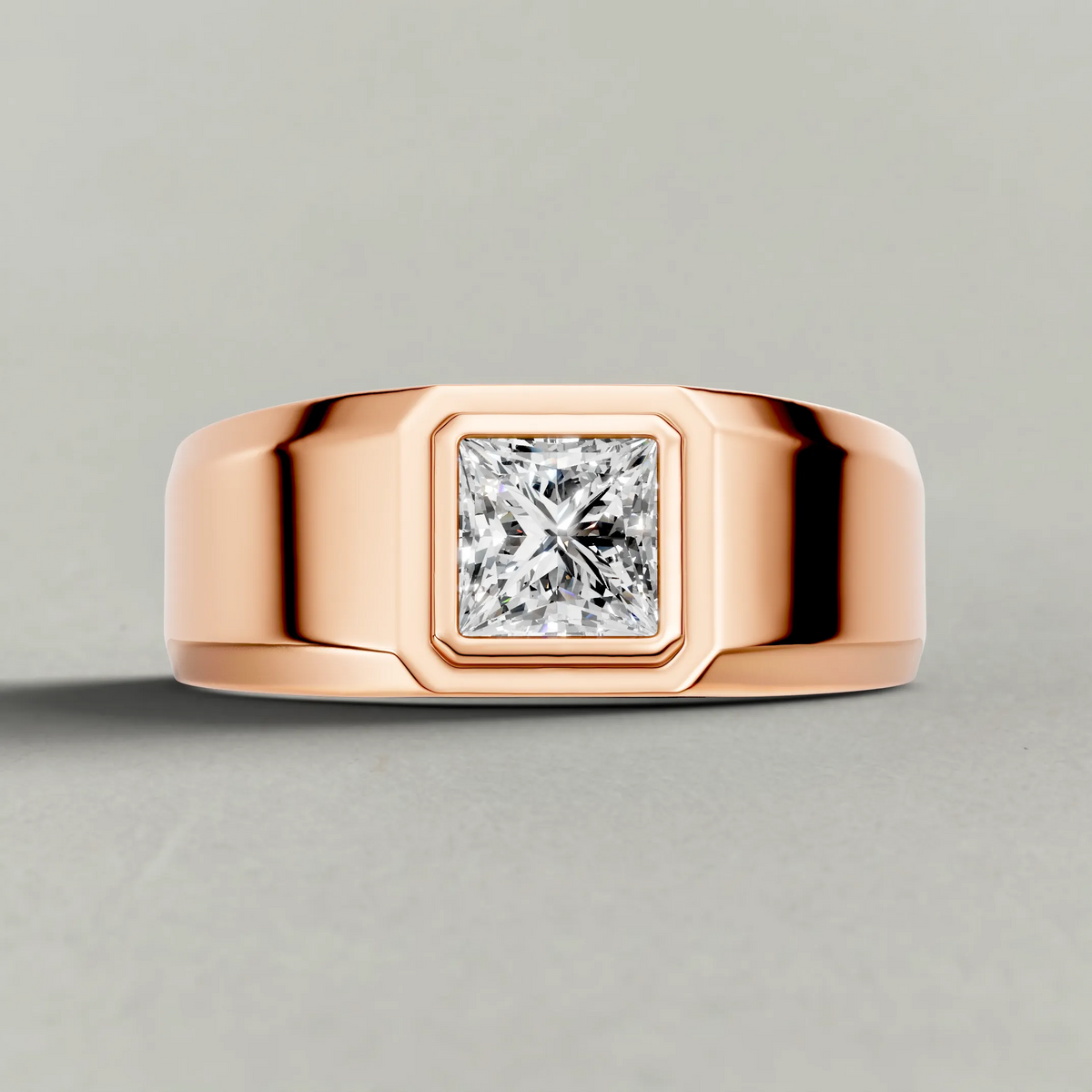 Flush-Set Wide Band Engagement Ring (71536) in Rose Gold zoomed in on diamond