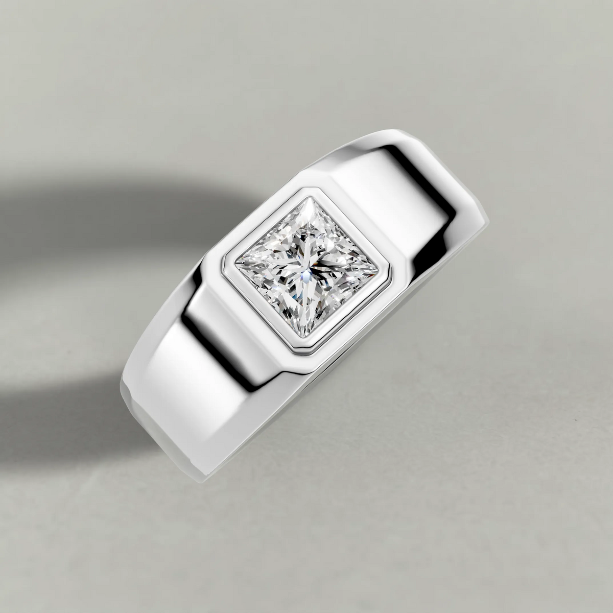 Flush-Set Wide Band Engagement Ring (71536) in White Gold from top 3/4 angle