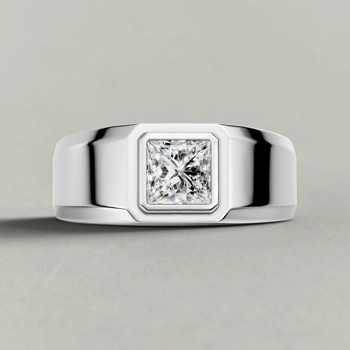Flush-Set Wide Band Engagement Ring (71536) in White Gold zoomed in on diamond