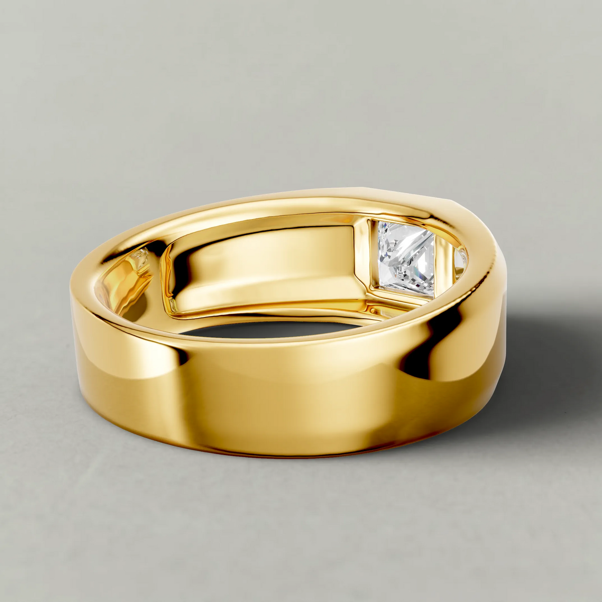 Flush-Set Wide Band Engagement Ring (71536) in Yellow Gold from back angle