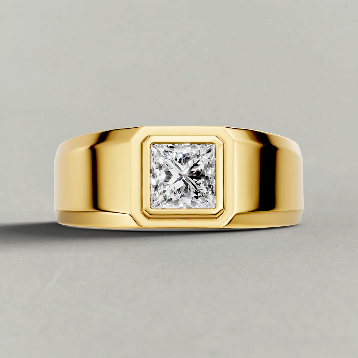Flush-Set Wide Band Engagement Ring (71536) in Yellow Gold zoomed in on diamond