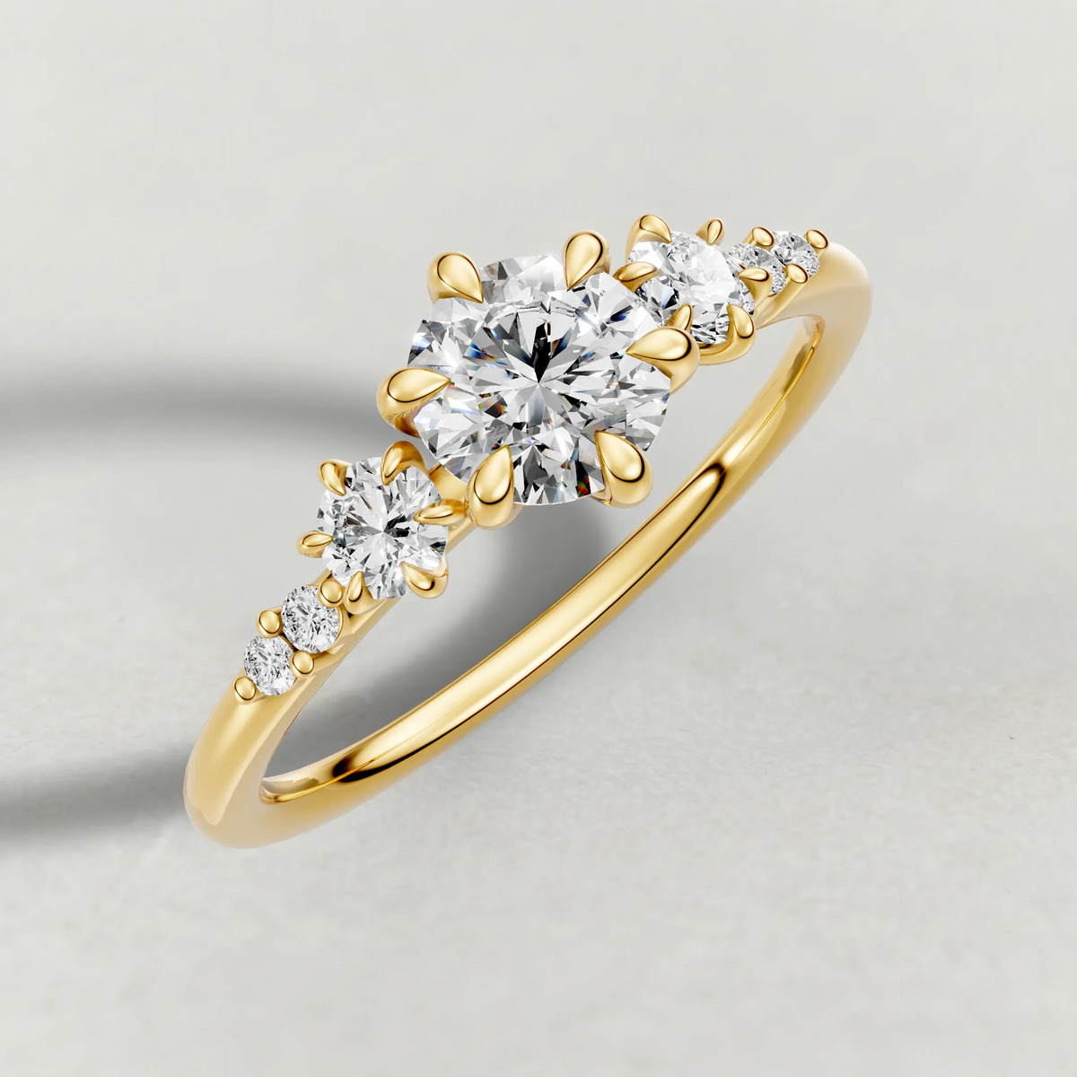 Graduated Side-Stone Engagement Ring (72084) in Yellow Gold from top 3/4 angle