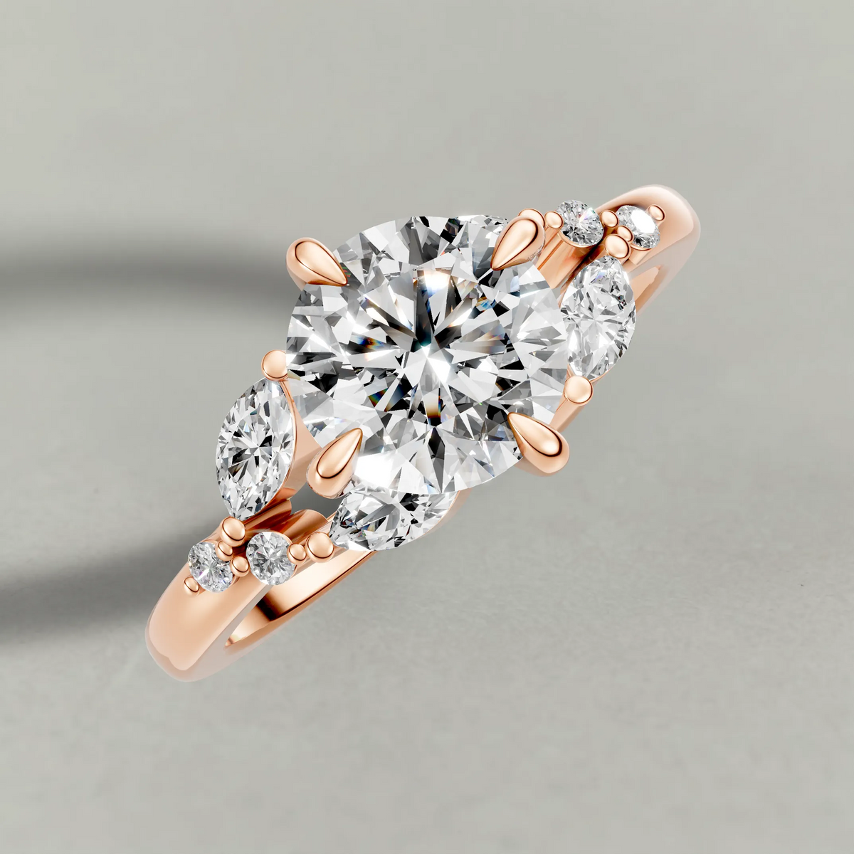 Vine-Inspired Engagement Ring (72161) in Rose Gold from top 3/4 angle