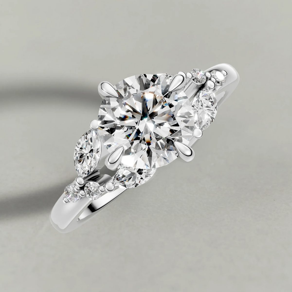 Vine-Inspired Engagement Ring (72161) in White Gold from top 3/4 angle