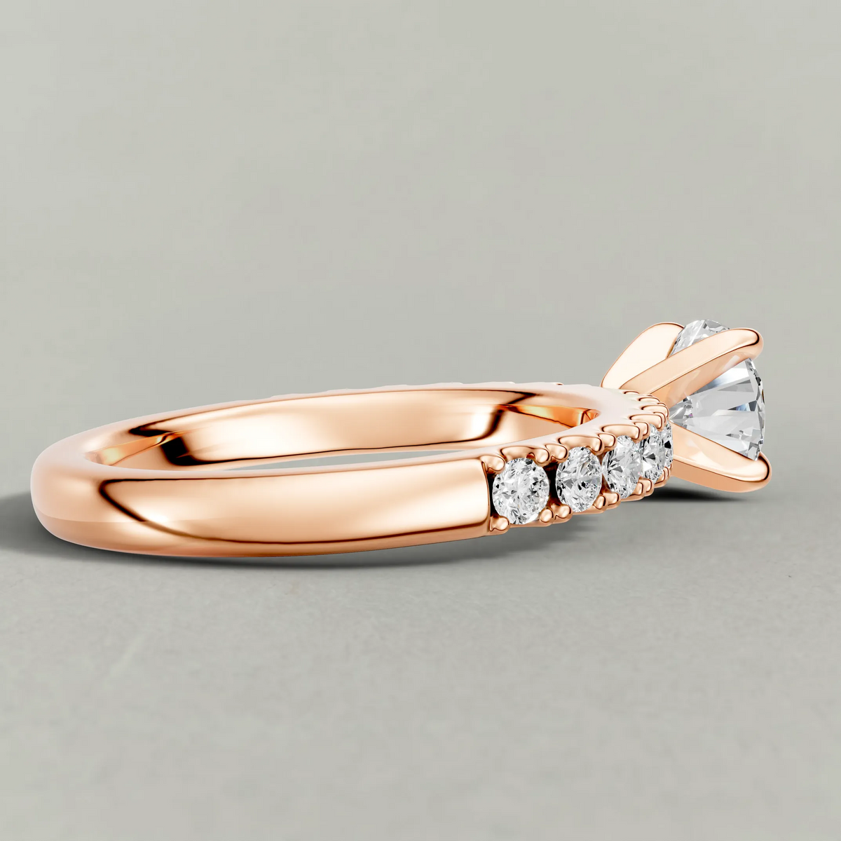 Shared-Prong Pavé Shoulder Engagement Ring (72222) in Rose Gold from back angle