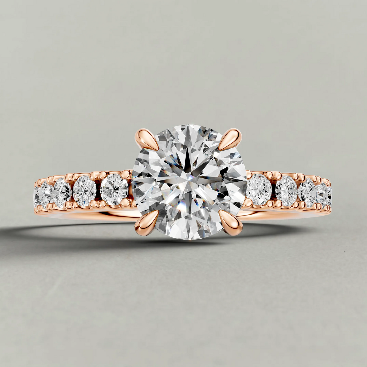 Shared-Prong Pavé Shoulder Engagement Ring (72222) in Rose Gold zoomed in on diamond