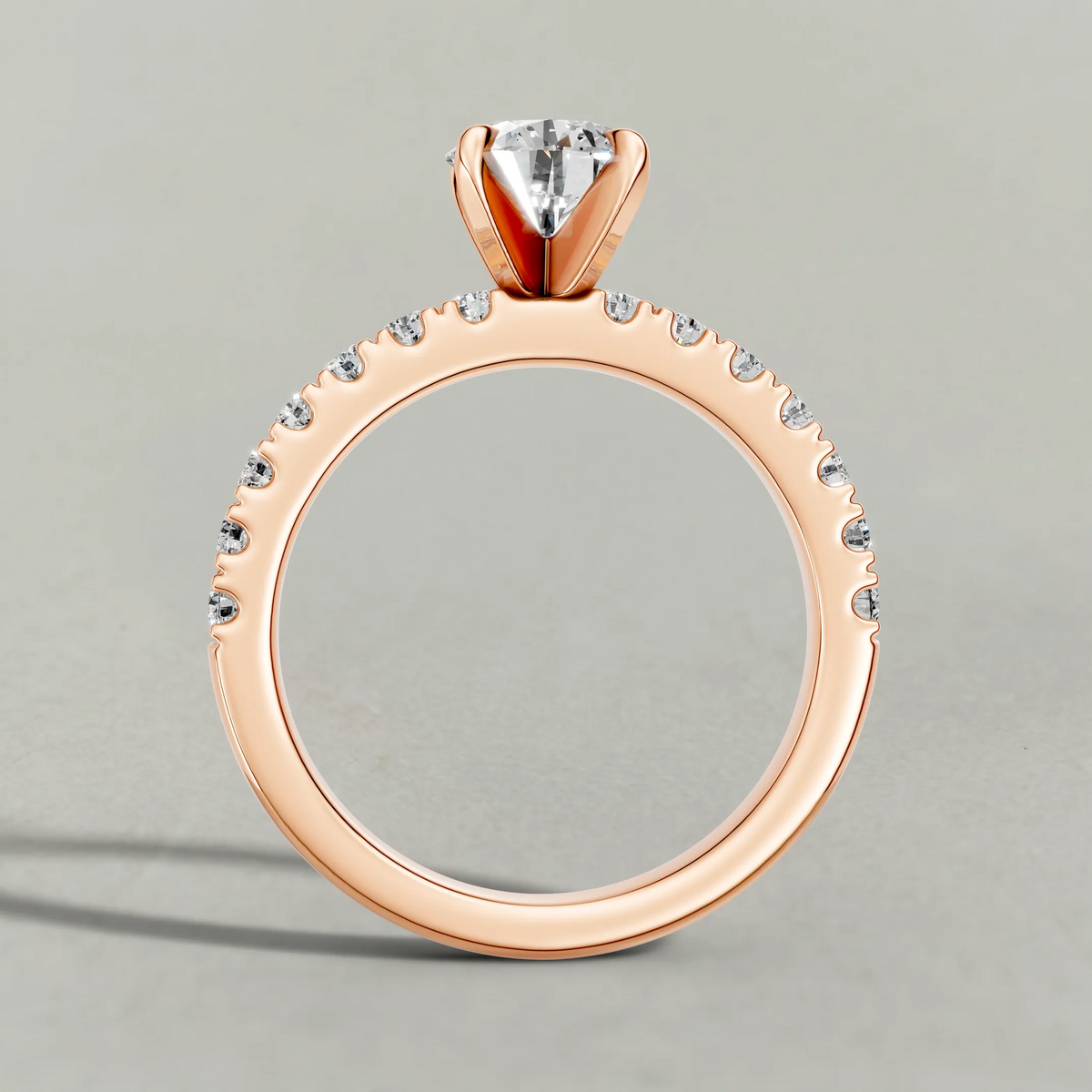 Shared-Prong Pavé Shoulder Engagement Ring (72222) in Rose Gold from front angle