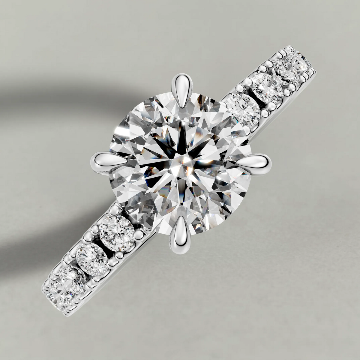 Shared-Prong Pavé Shoulder Engagement Ring (72222) in White Gold from top 3/4 angle