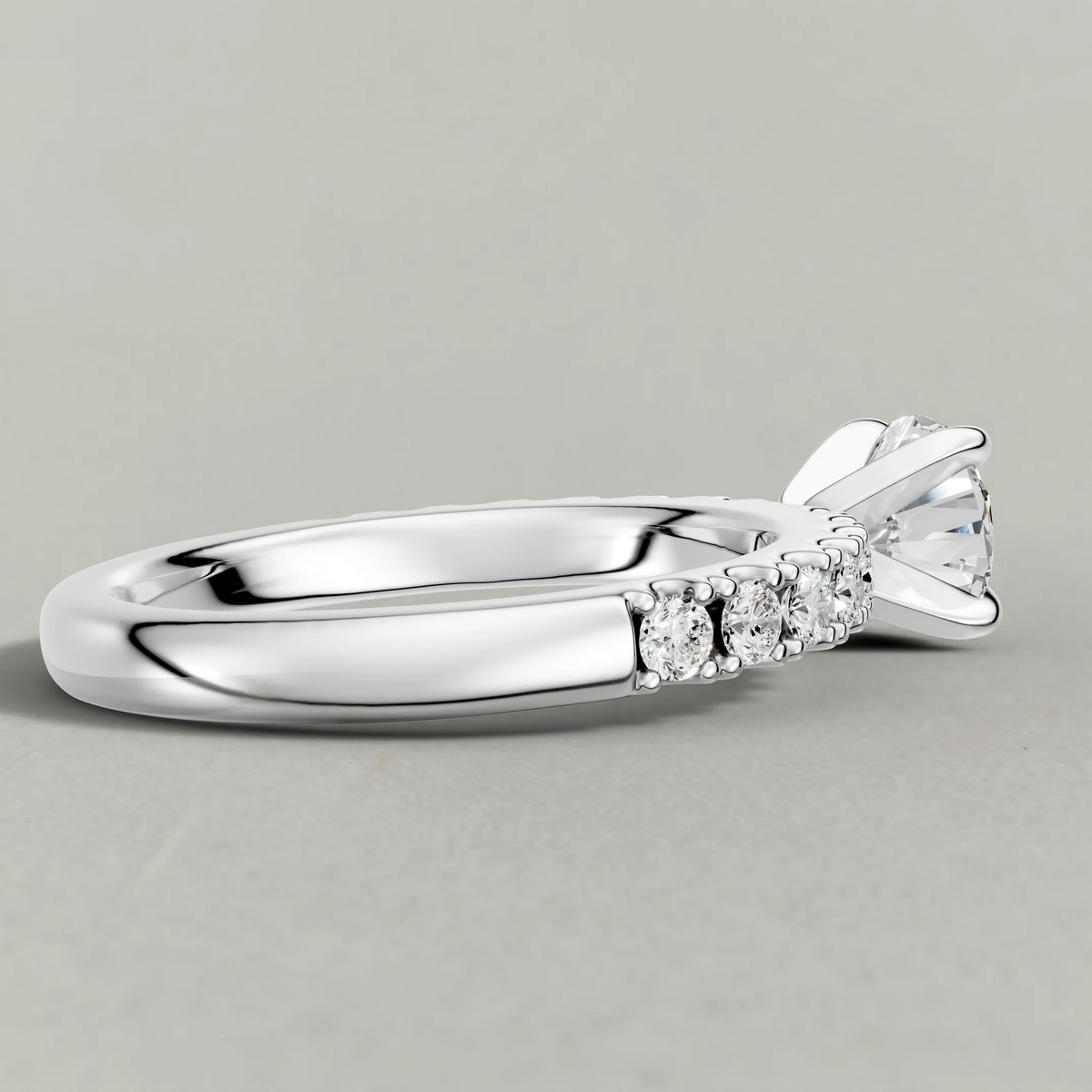 Shared-Prong Pavé Shoulder Engagement Ring (72222) in White Gold from back angle
