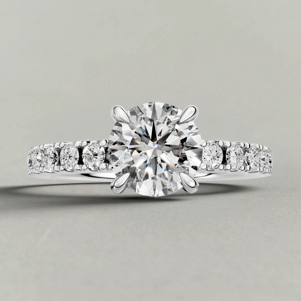 Shared-Prong Pavé Shoulder Engagement Ring (72222) in White Gold zoomed in on diamond