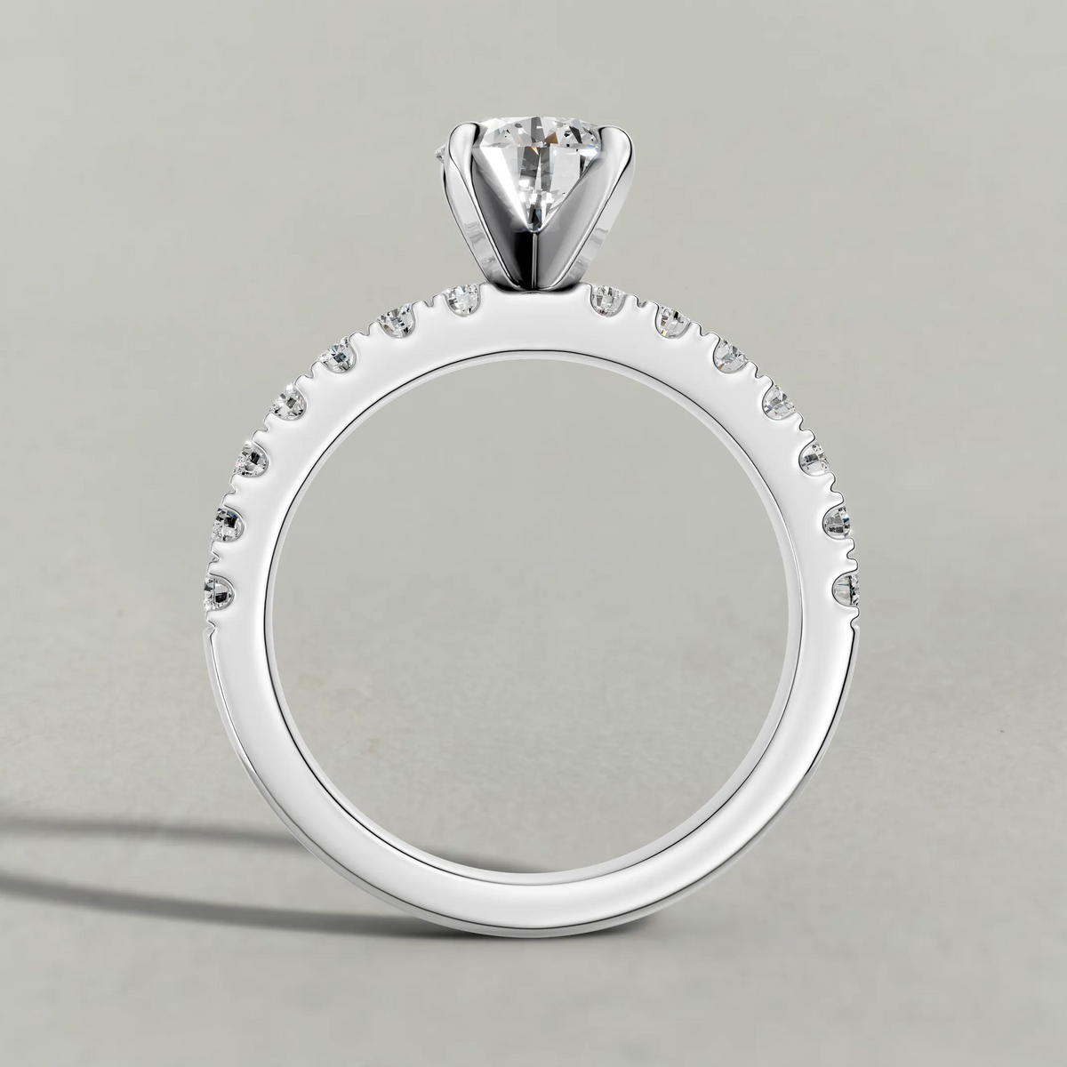 Shared-Prong Pavé Shoulder Engagement Ring (72222) in White Gold from front angle