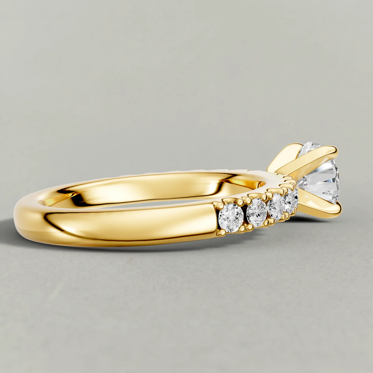Shared-Prong Pavé Shoulder Engagement Ring (72222) in Yellow Gold from back angle