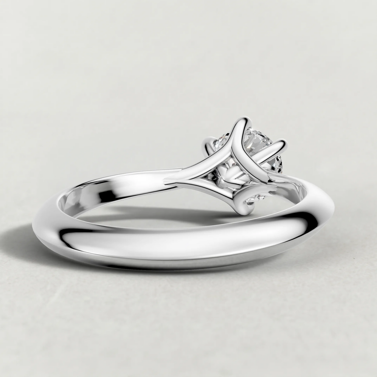 Curved Cathedral Solitaire Engagement Ring (72233) in Platinum from back angle