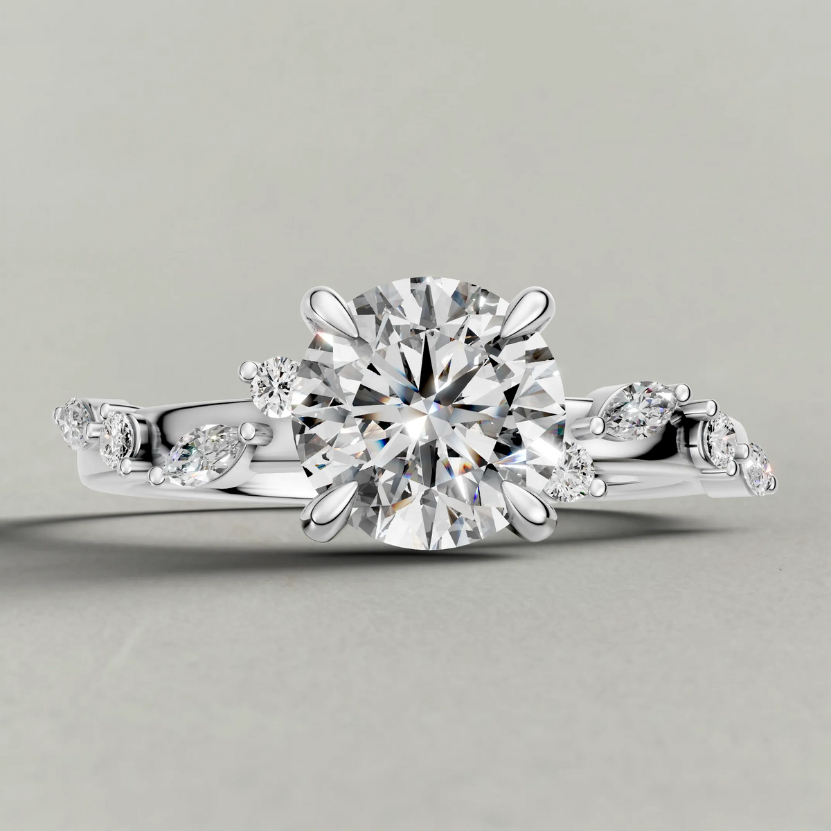 Beaded Diamond Shoulder Engagement Ring (72249) in Platinum zoomed in on diamond