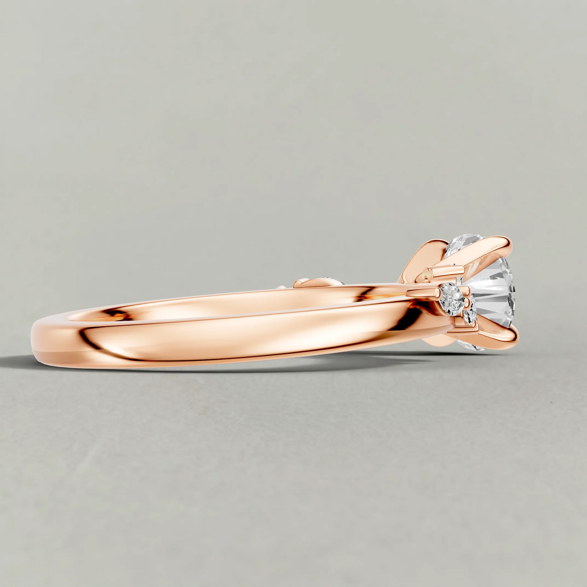Beaded Diamond Shoulder Engagement Ring (72249) in Rose Gold from back angle