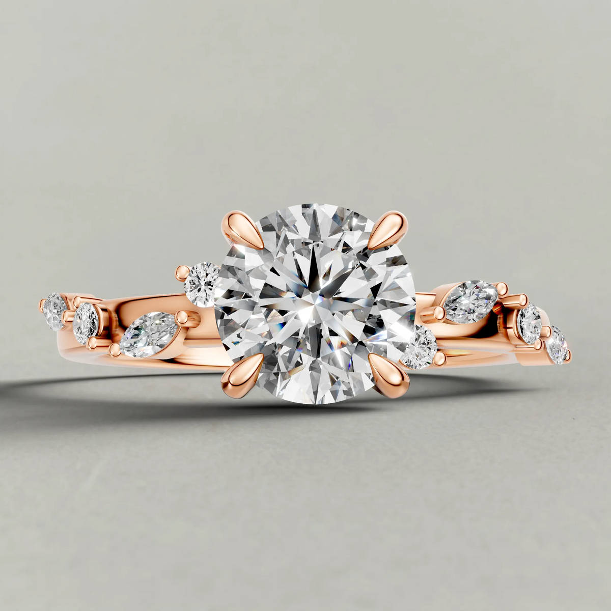 Beaded Diamond Shoulder Engagement Ring (72249) in Rose Gold zoomed in on diamond