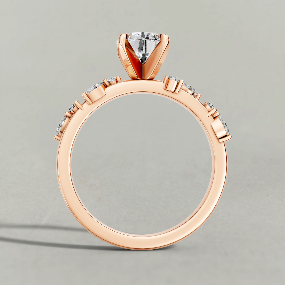 Beaded Diamond Shoulder Engagement Ring (72249) in Rose Gold from front angle
