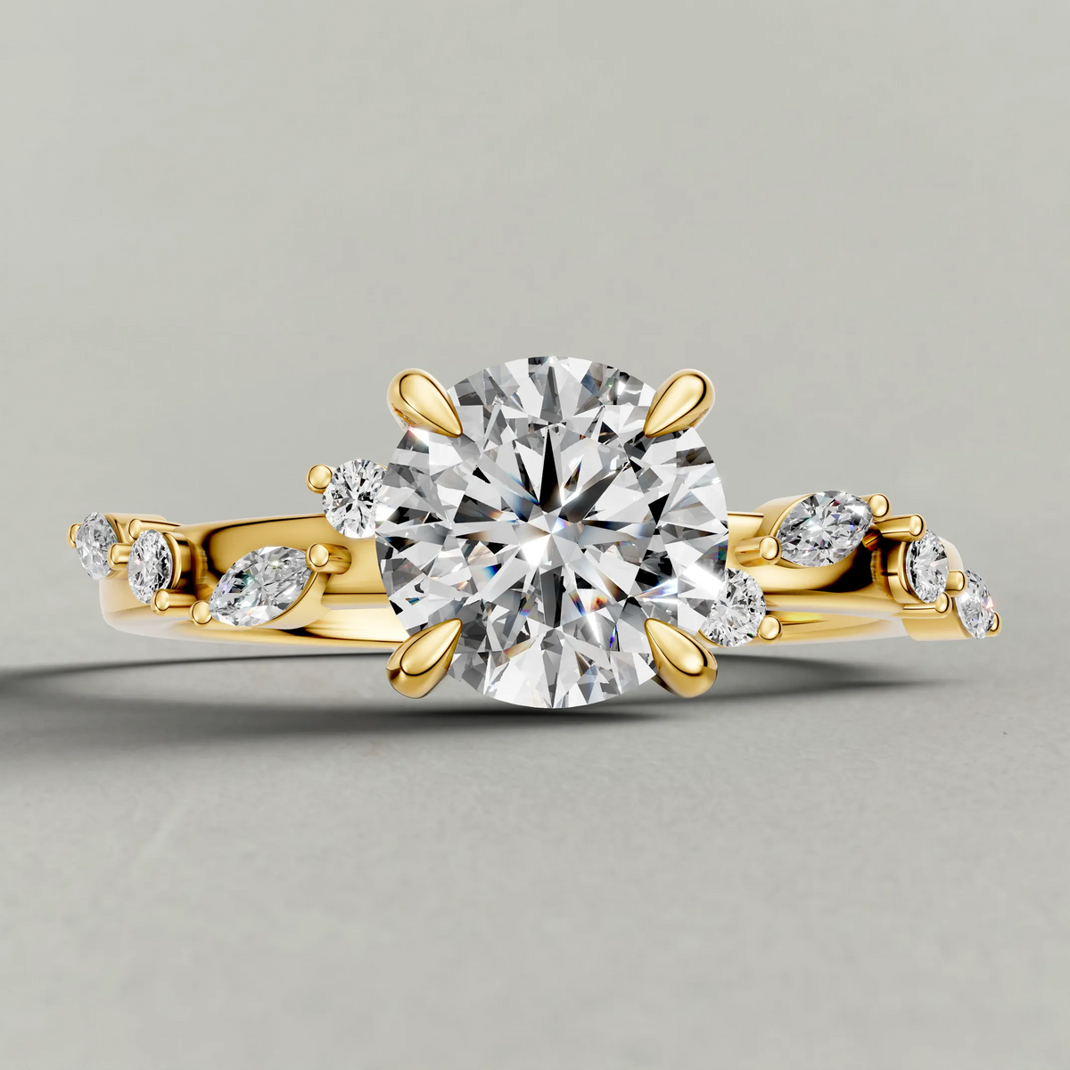 Beaded Diamond Shoulder Engagement Ring (72249) in Yellow Gold zoomed in on diamond
