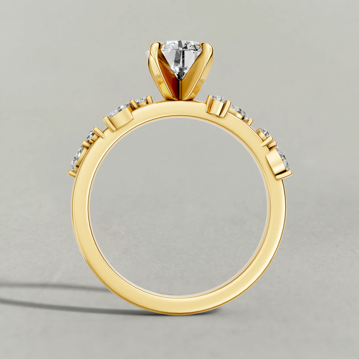 Beaded Diamond Shoulder Engagement Ring (72249) in Yellow Gold from front angle