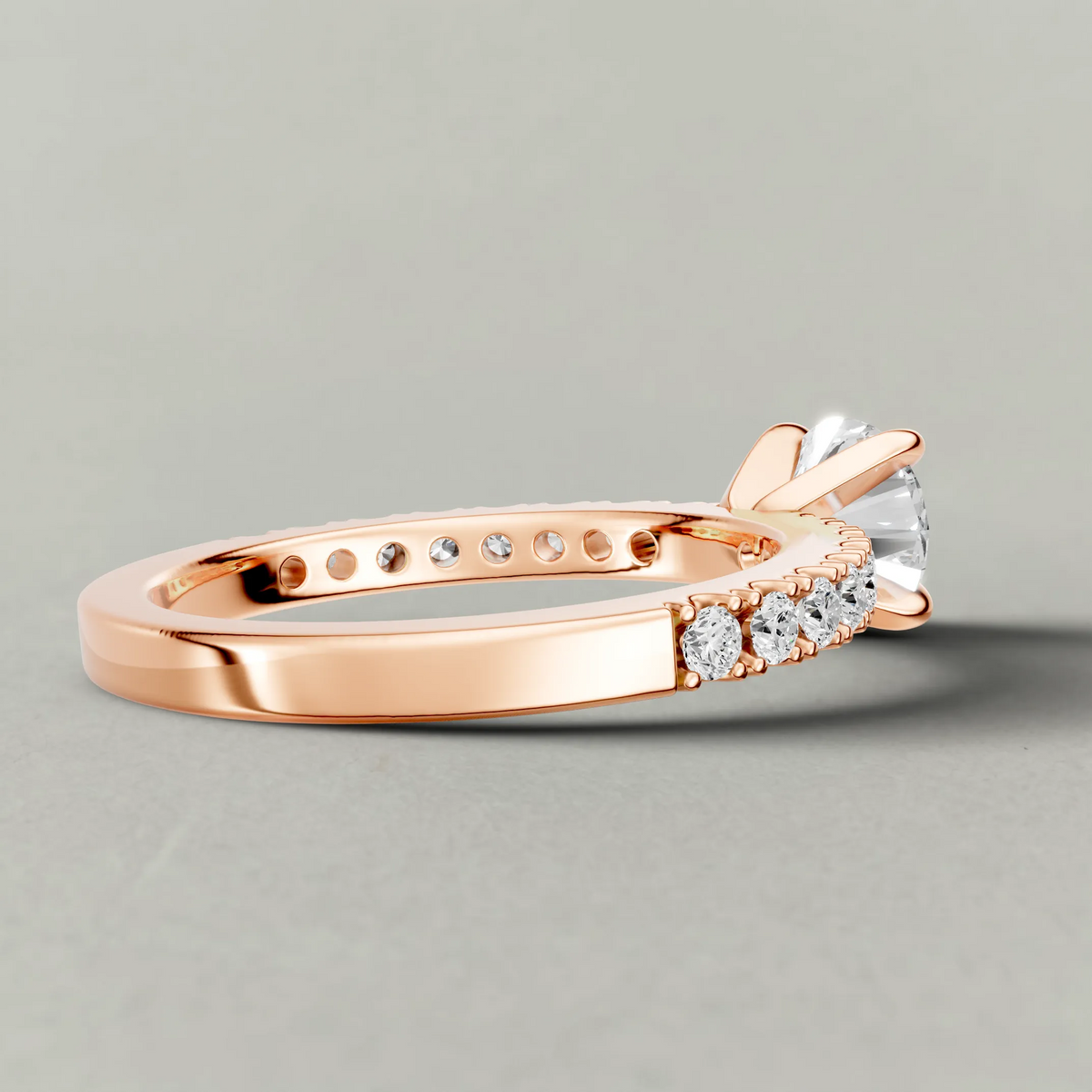 Single-Row Diamond Band Engagement Ring (72339) in Rose Gold from back angle