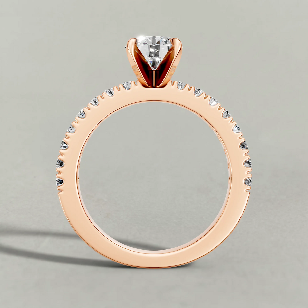 Single-Row Diamond Band Engagement Ring (72339) in Rose Gold from front angle