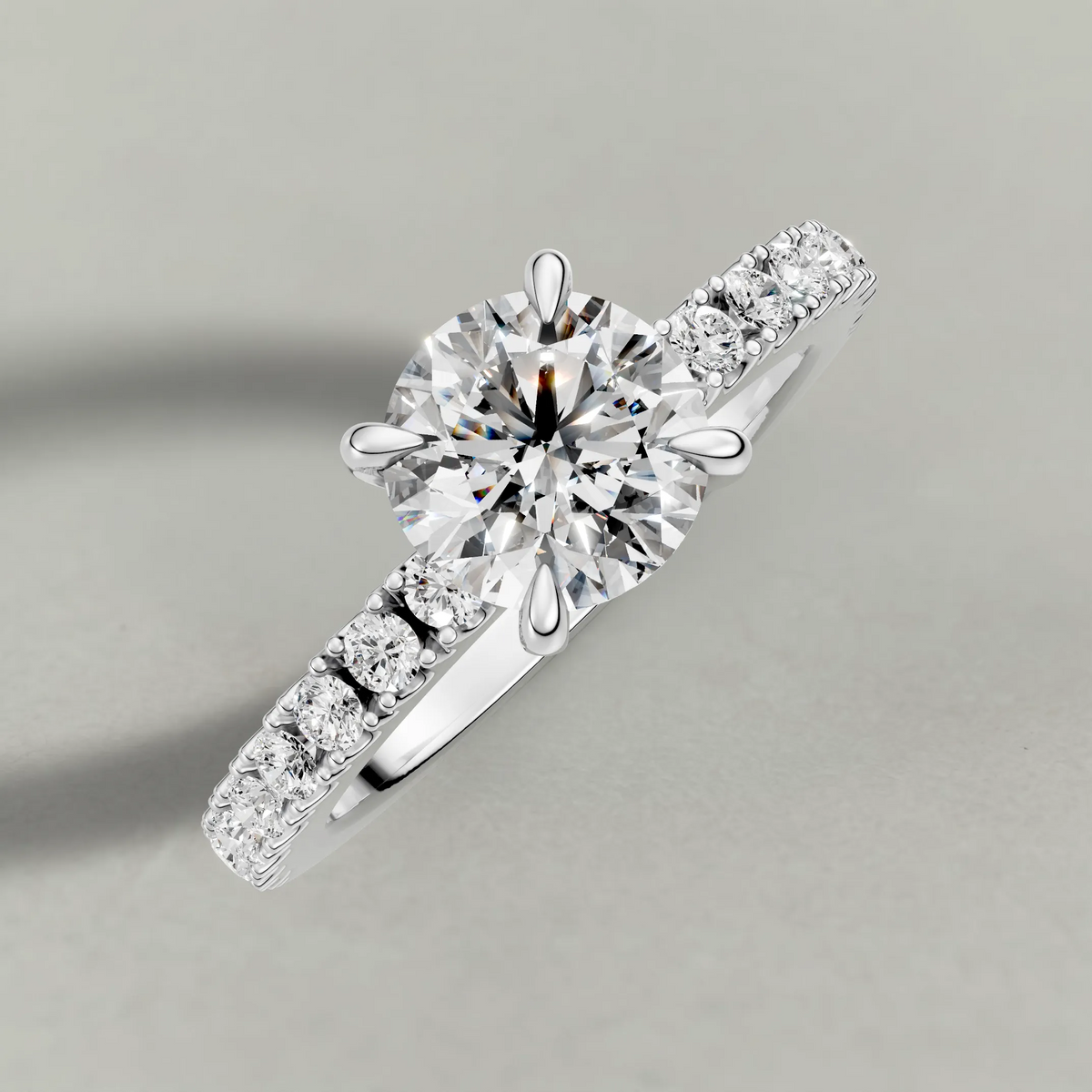 Single-Row Diamond Band Engagement Ring (72339) in White Gold from top 3/4 angle