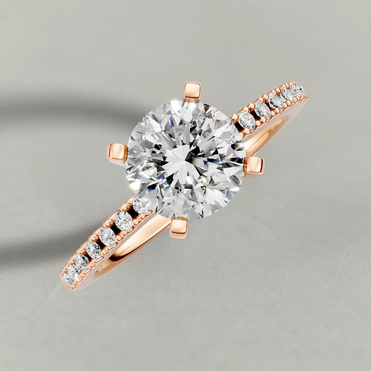 Tapered Pavé Shoulder Engagement Ring (7504) in Rose Gold from top 3/4 angle