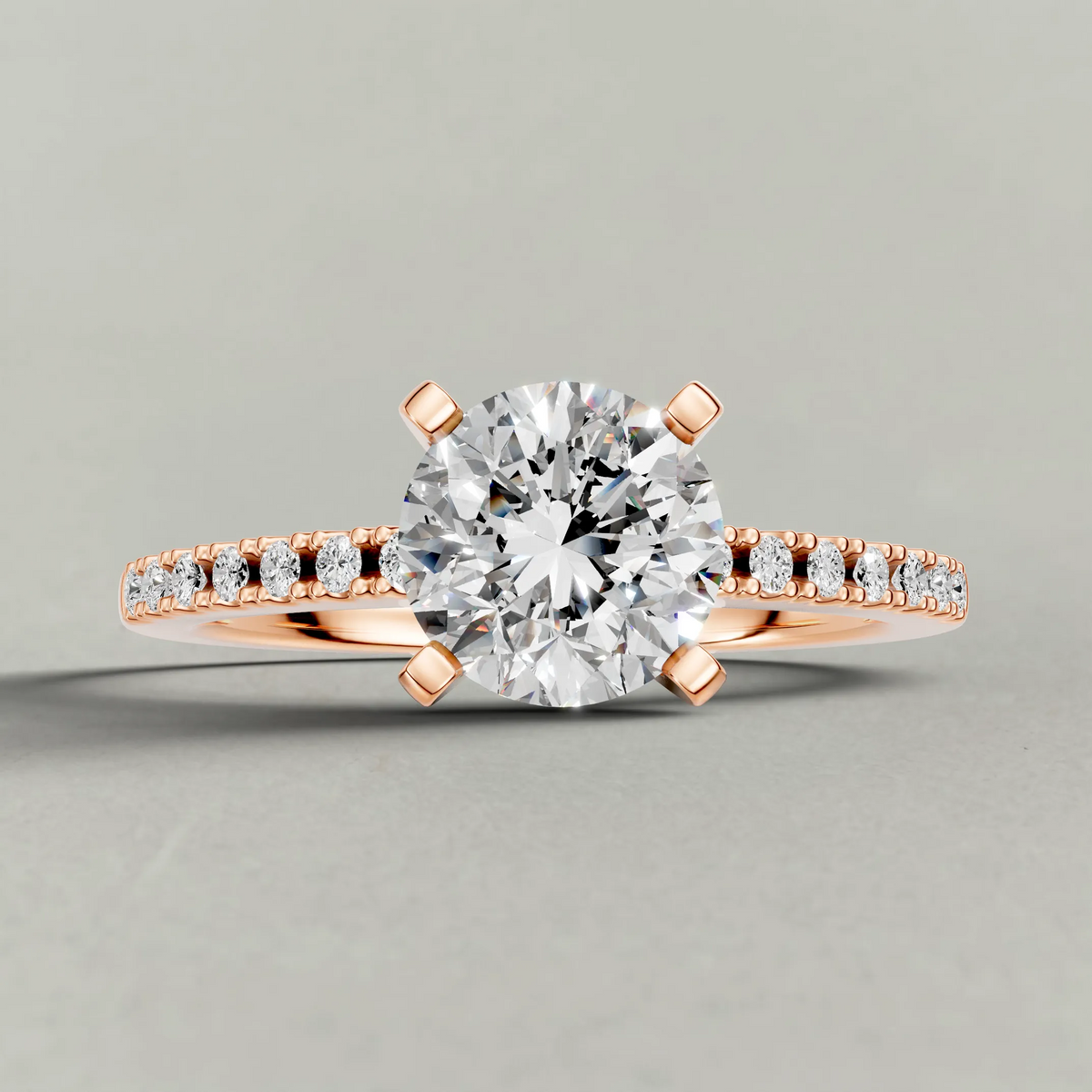 Tapered Pavé Shoulder Engagement Ring (7504) in Rose Gold zoomed in on diamond