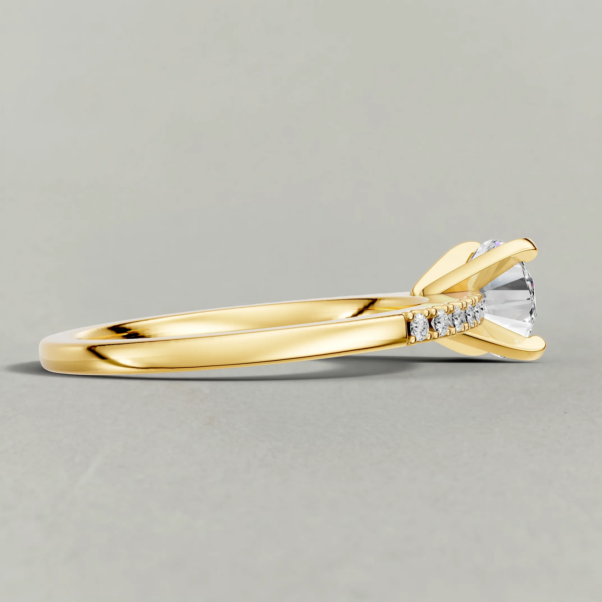 Tapered Pavé Shoulder Engagement Ring (7504) in Yellow Gold from back angle