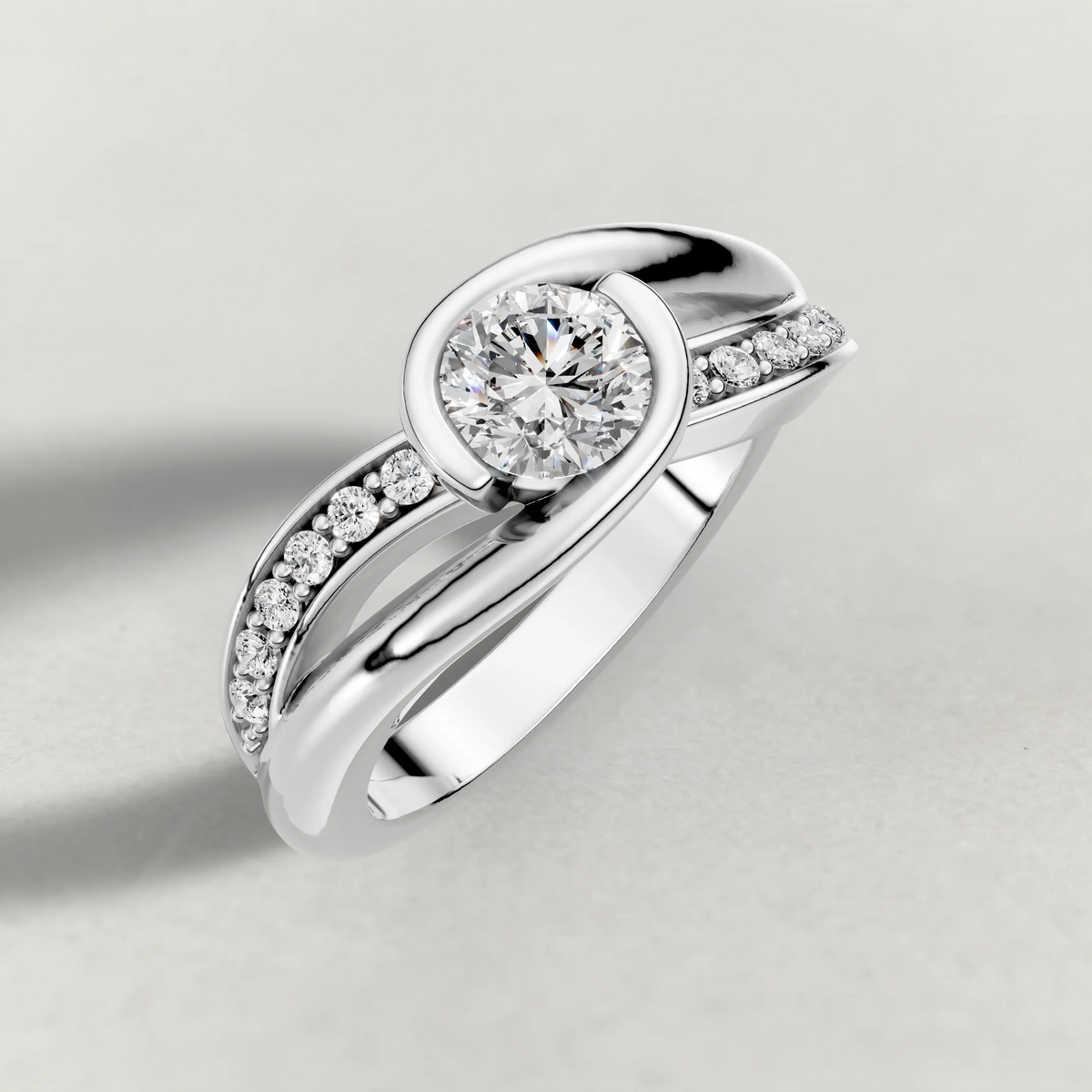 Half-Bezel Twist Engagement Ring (7544) in Platinum from top 3/4 angle