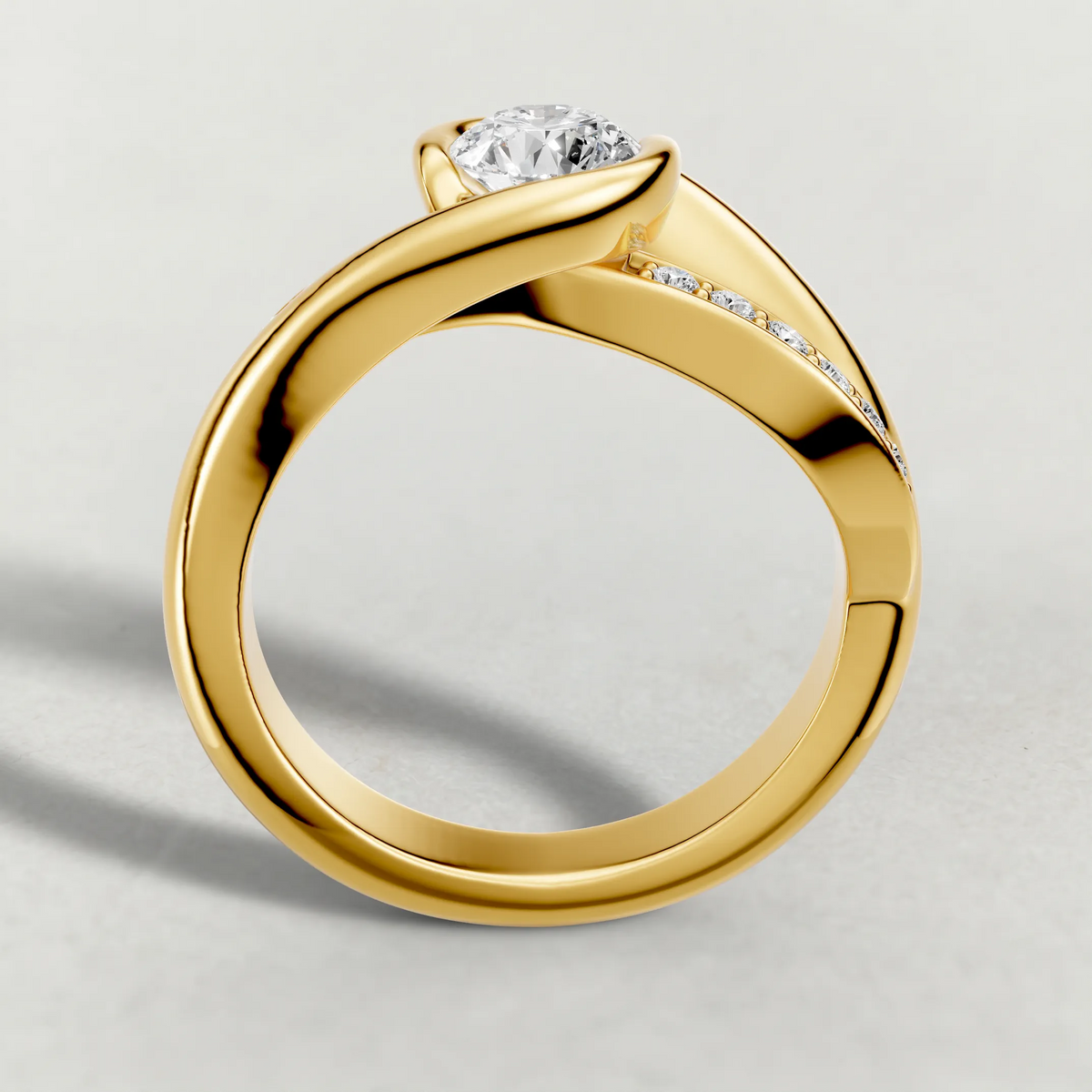 Half-Bezel Twist Engagement Ring (7544) in Yellow Gold from front angle