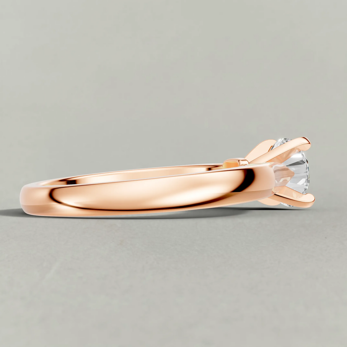 Tapered Cathedral Solitaire Engagement Ring (7587) in Rose Gold from back angle