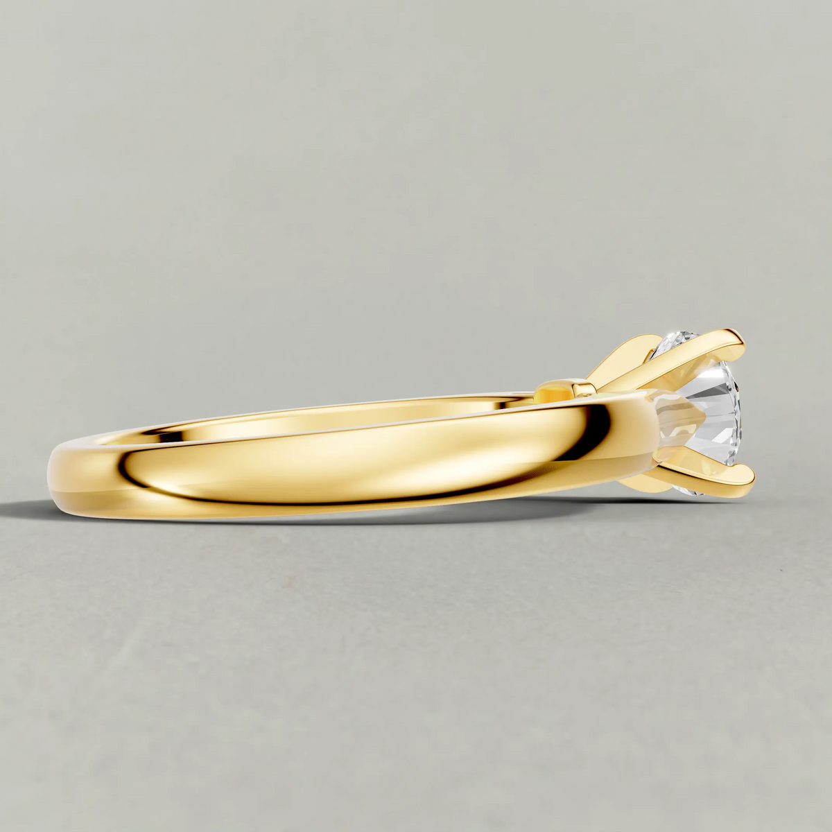 Tapered Cathedral Solitaire Engagement Ring (7587) in Yellow Gold from back angle