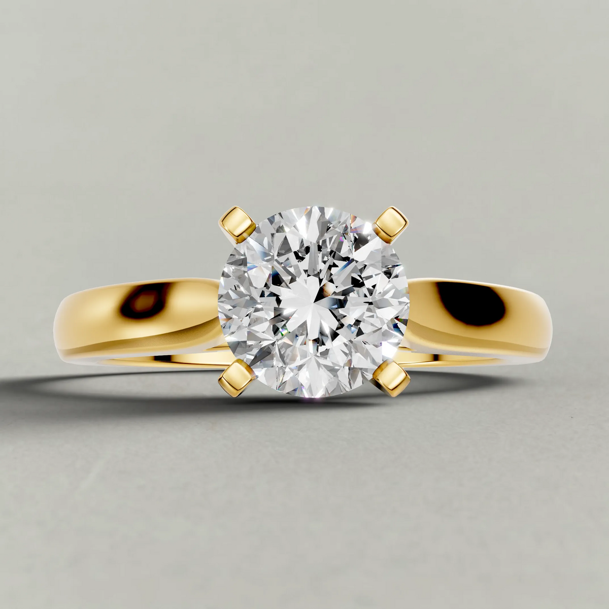 Tapered Cathedral Solitaire Engagement Ring (7587) in Yellow Gold zoomed in on diamond