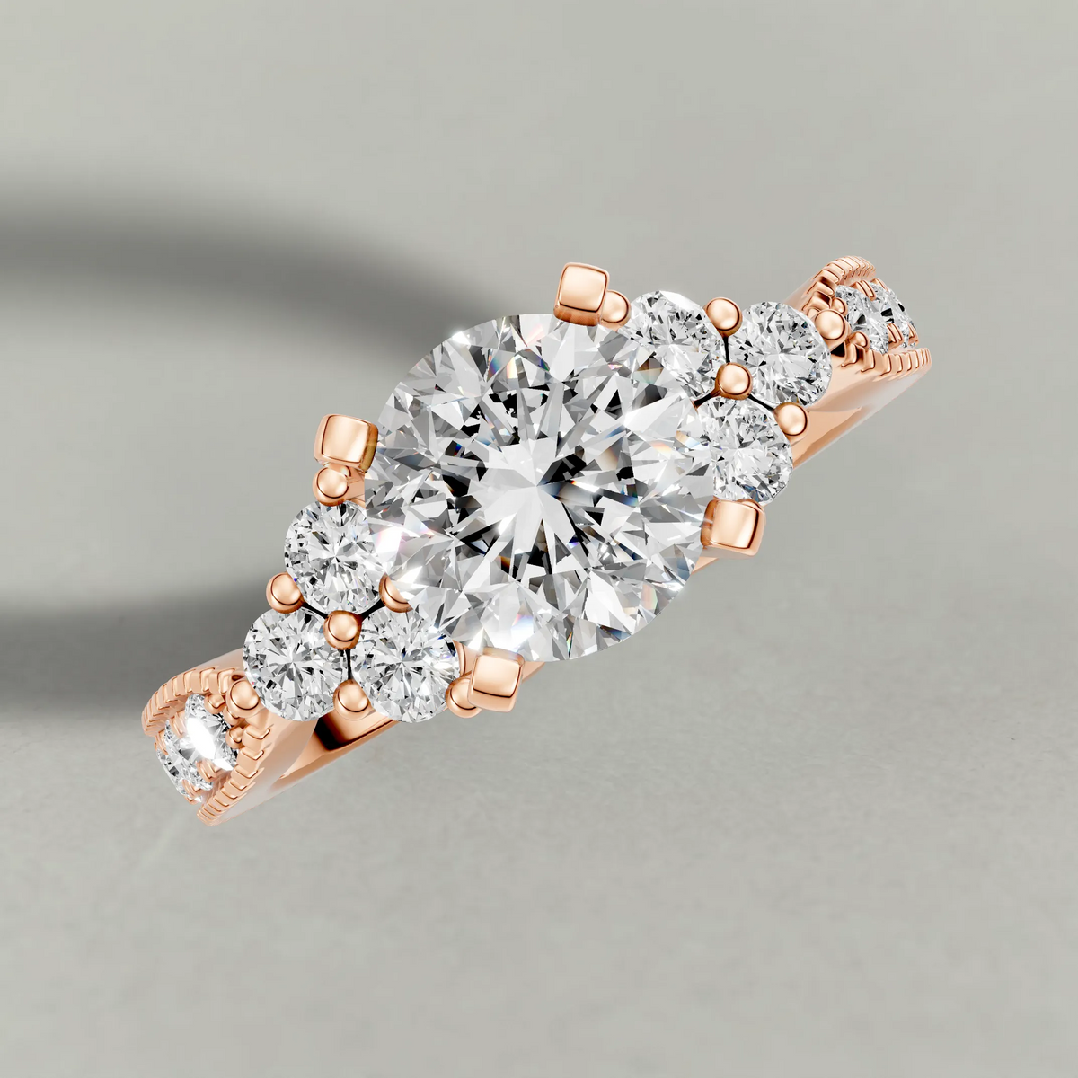 Cluster Accent Engagement Ring (9425) in Rose Gold from top 3/4 angle