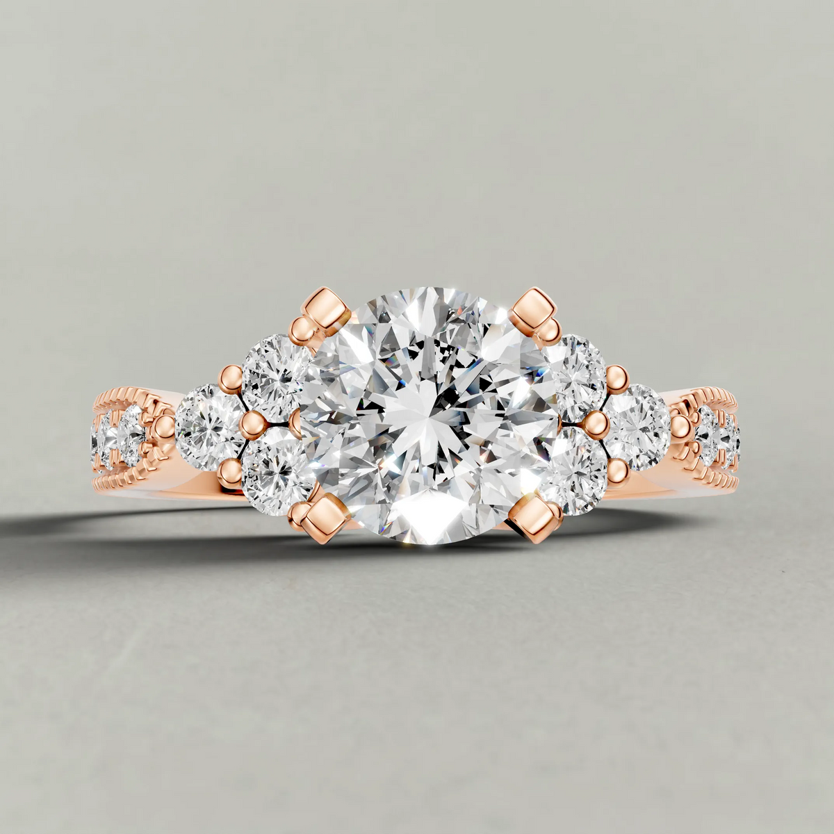 Cluster Accent Engagement Ring (9425) in Rose Gold zoomed in on diamond