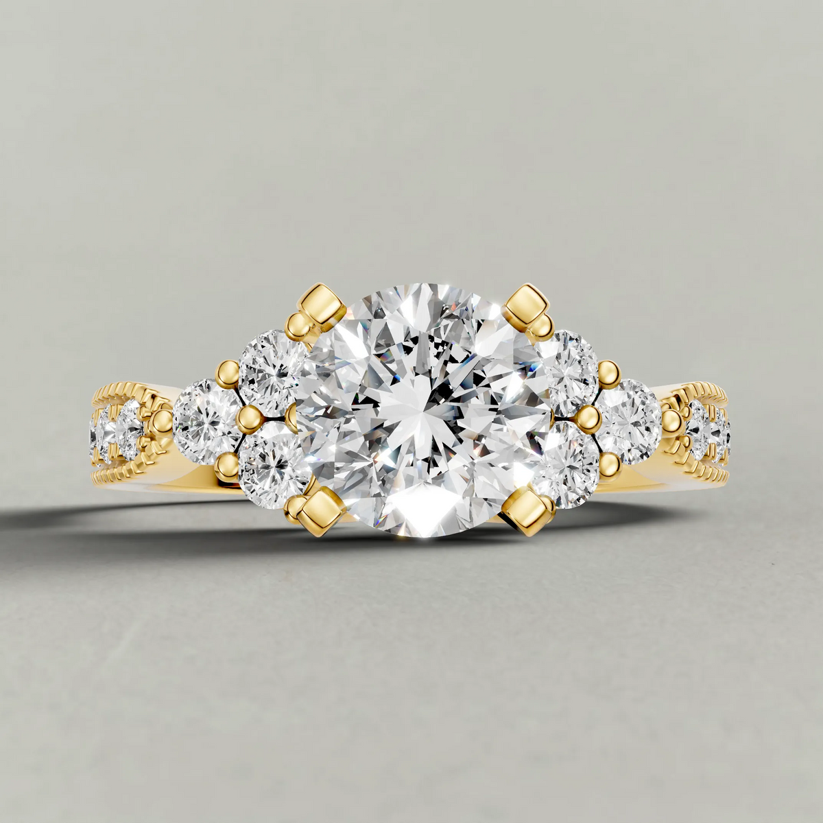 Cluster Accent Engagement Ring (9425) in Yellow Gold zoomed in on diamond